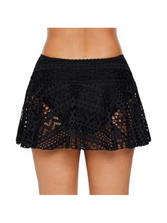 Crochet Lace Skirted for Women's Hollow Out Tankini Bottom Swimsuit Board Shorts Skirt Solid Swim Skort Swimdress 