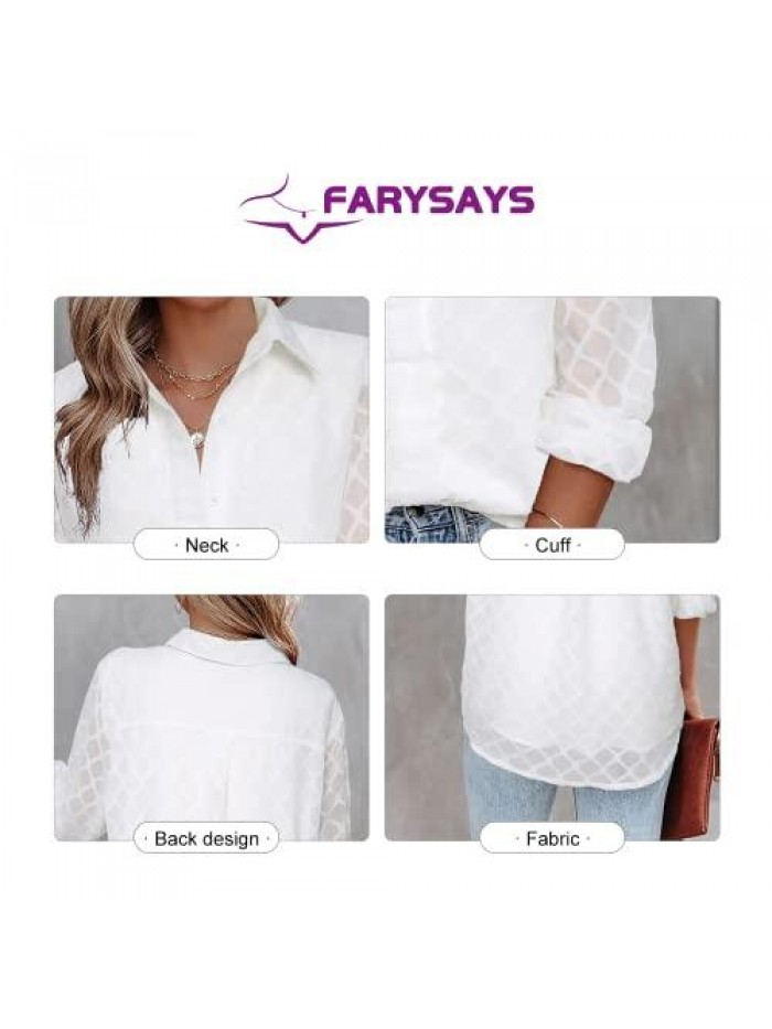 Womens Button Down Shirts Long Sleeve V Neck Blouses Tops for Work 