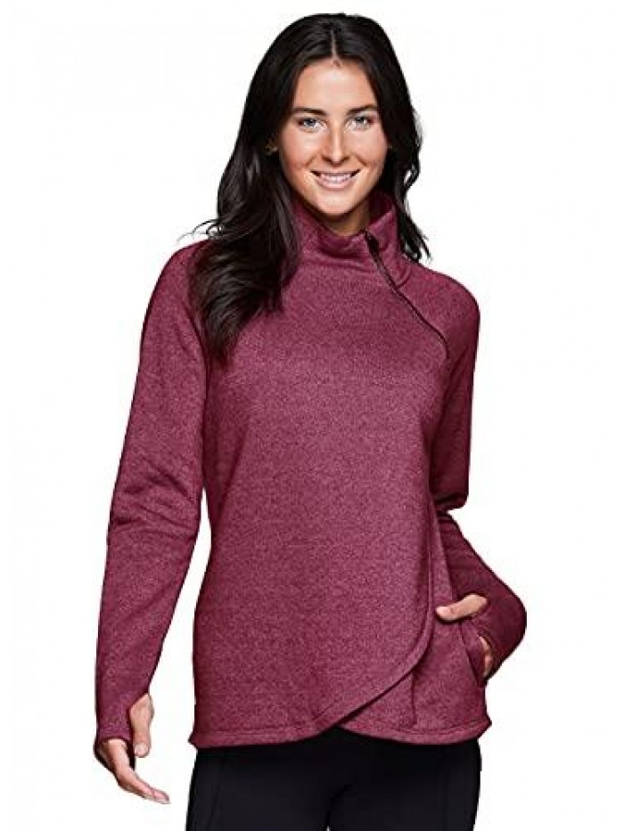 Activewear Women's Fleece Pullover Sweatshirt With Zip Mock Neck, Pockets and Thumb Holes 