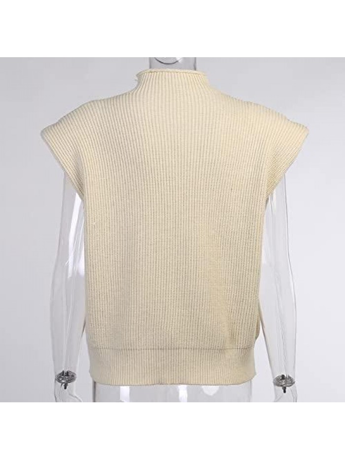 Women's Turtlenecks Knit Sleeveless Sweaters Vest Slim Solid Color Camisole Tank Top 