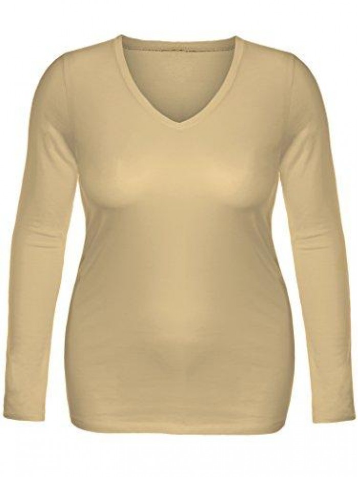 Women's Junior and Plus Size Vneck Tshirt Long Sleeves Shirt Tee 