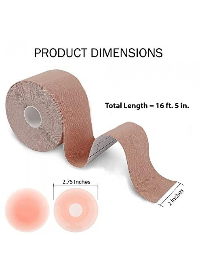 Bra Breast Lift Tape - Boob Lift Tape for No Bra Lines Women Fashion - Medical Grade Booby Tape for Breast Lifting with Reusable Nipple Covers - Boob Tape Breast Tape Bra Alternative 