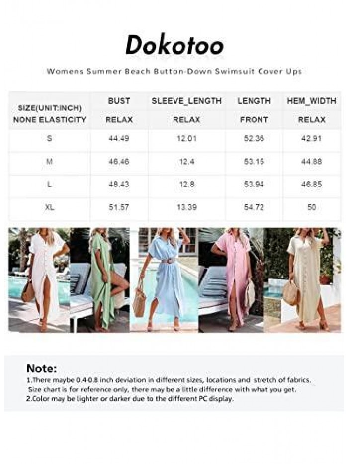 Womens Casual Short Sleeve Side Split Button Down Long Kimonos Cardigans Swimsuit Cover Ups 