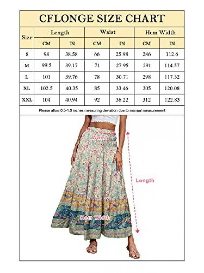 Women Boho Ditsy Floral Elastic High Waisted Maxi Dress Skirt Flowy Long Pleated Skirt A Line Long Skirt 