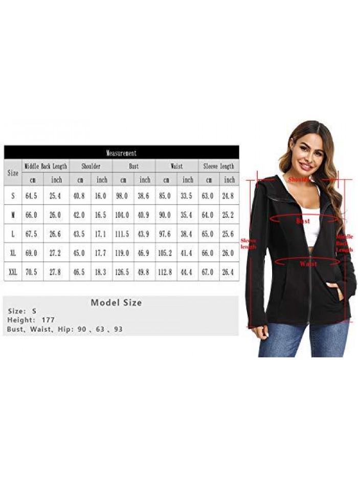 Women's Long Sleeve Full-Zip Hoodie Jacket Cotton Pullover Sweatshirt 