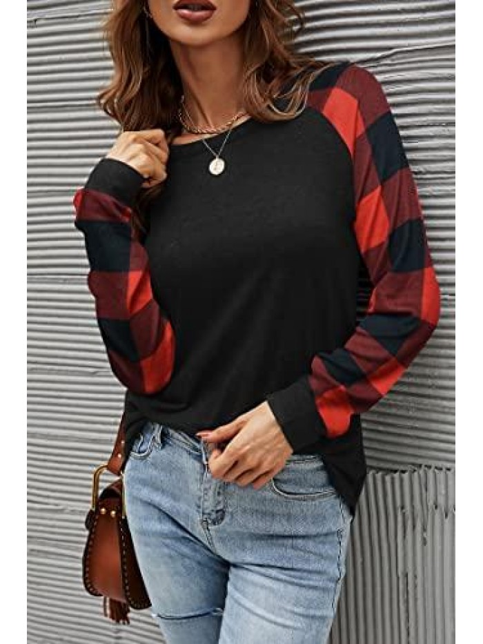 Womens Long Sleeve Shirts Crew Neck Pullover Sweatshirt Pattern Raglan Casual Tunic Tops 