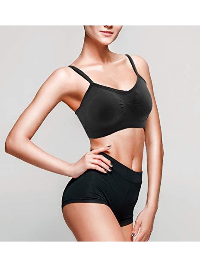 4 Pieces V Neck Padded Bralette Cami Bra Wireless Tank Top Bra Sports Bra with Adjustable Straps 