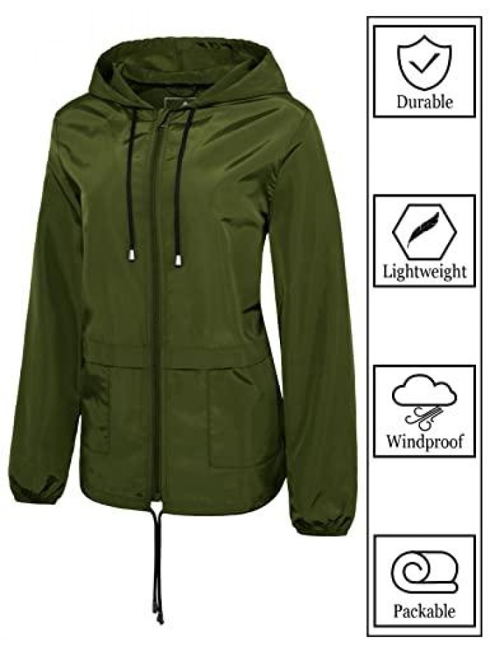 Women's Waterproof Rain Jacket Lightweight Raincoat Packable Hooded Outdoor Windbreaker 