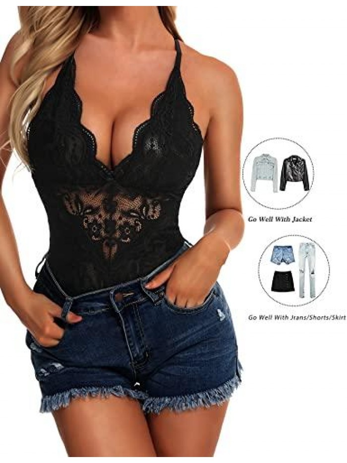 Sexy Lingerie Snap Crotch Bodysuit One Piece Lace Teddy Deep V Cut Out Floral Babydoll Underwear 