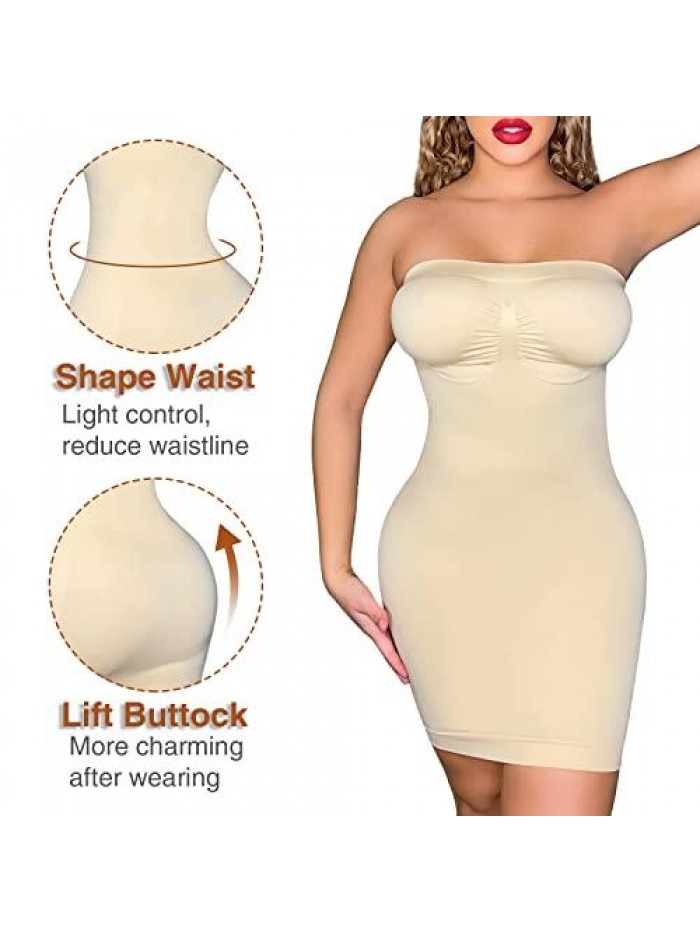 Women's Strapless Shapewear Slip Under Dress Seamless Tummy Control Full Body Slip Shaper Nude 