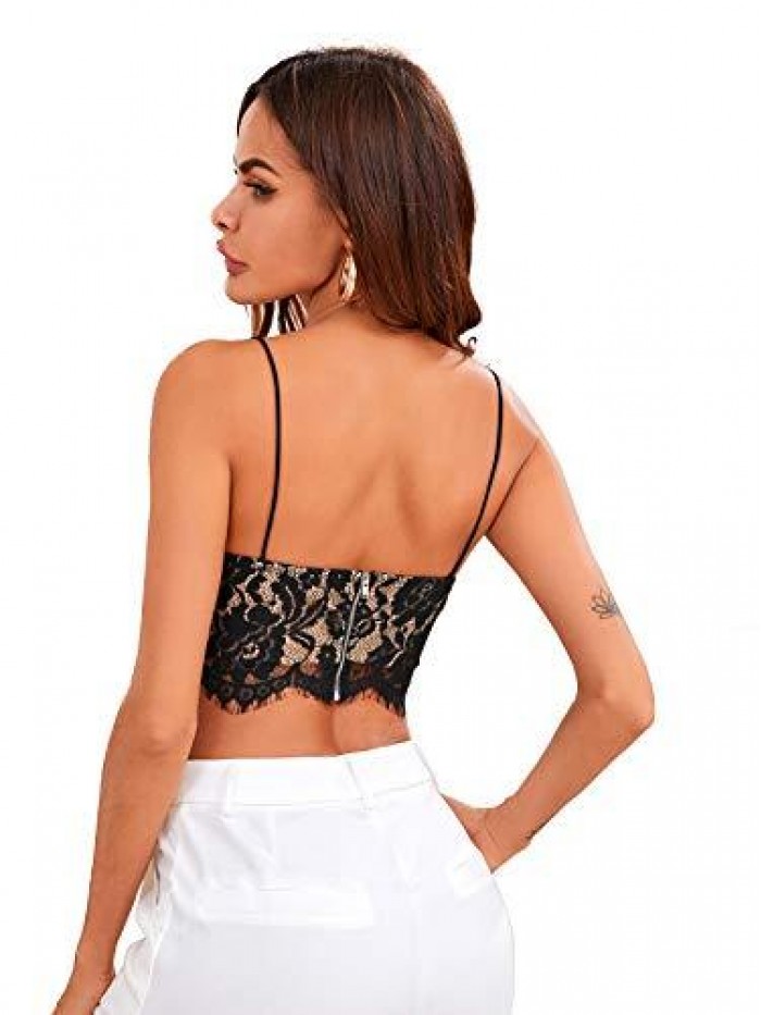 Women's Lace Camisole Strappy Plain V Neck Vest Sexy Bralette Cami Crop Top 