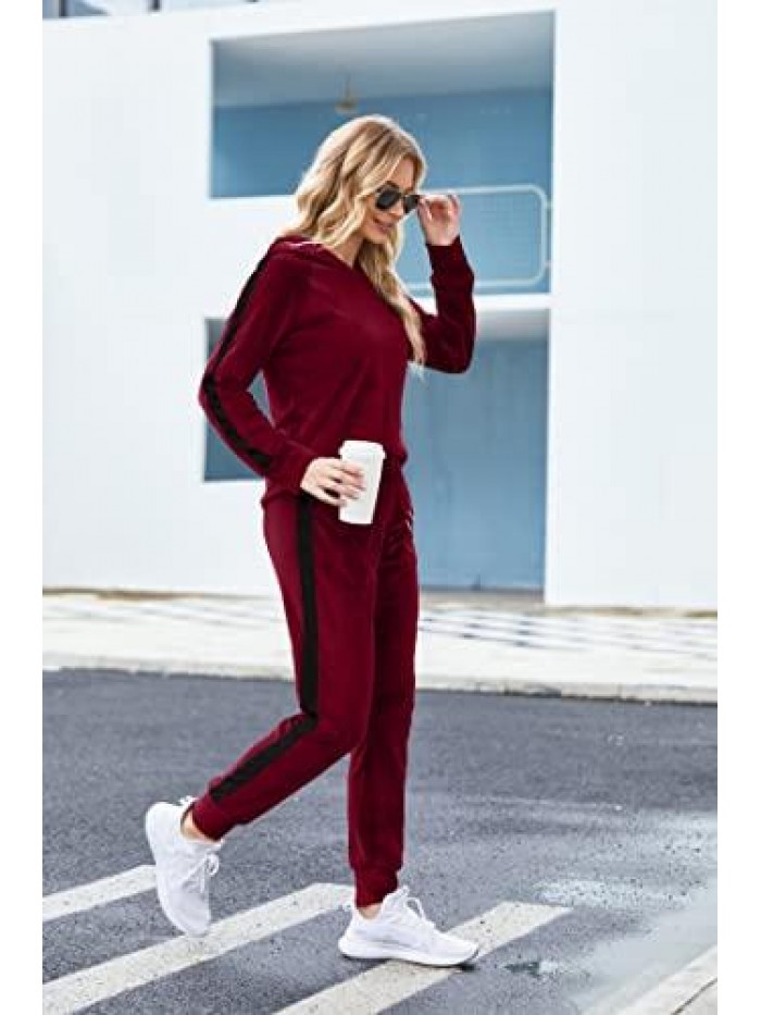 Tracksuit Sets Womens 2 Piece Sweatsuits Velour Pullover Hoodie & Sweatpants Jogging Suits Outfits 