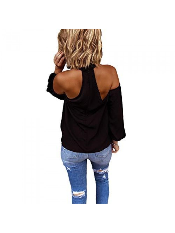 Women's Fashion Casual Zipper Cross Lantern Long Sleeve Halter Neck Sexy Solid Color Pullover Zipper Cross Top 