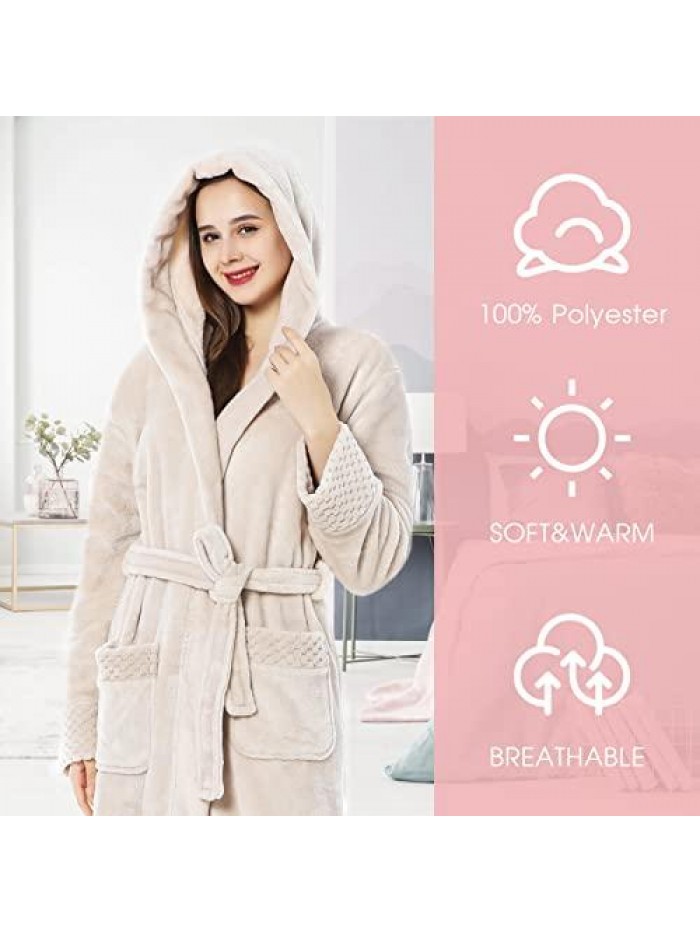 Bathrobe for Women Soft Warm Fleece Robe Comfort Housecoat Comfy Shawl Collar Winter Long Pajamas Sleepwear Nightgown 