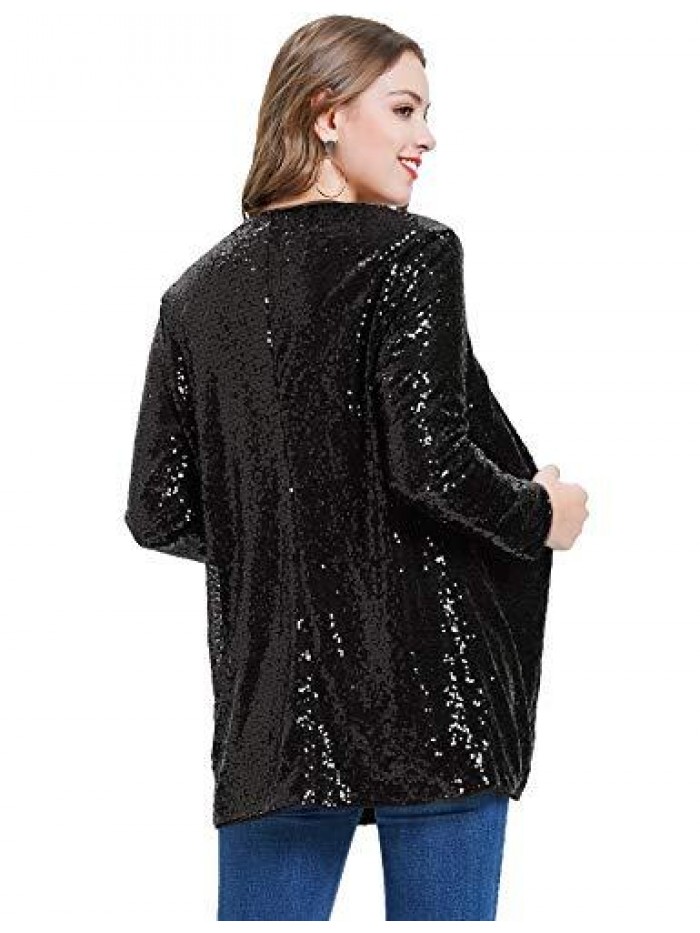 KOLE Women's Sequin Jacket Open Front Blazer Casual Long Sleeve Cardigan Coat S-XXL 