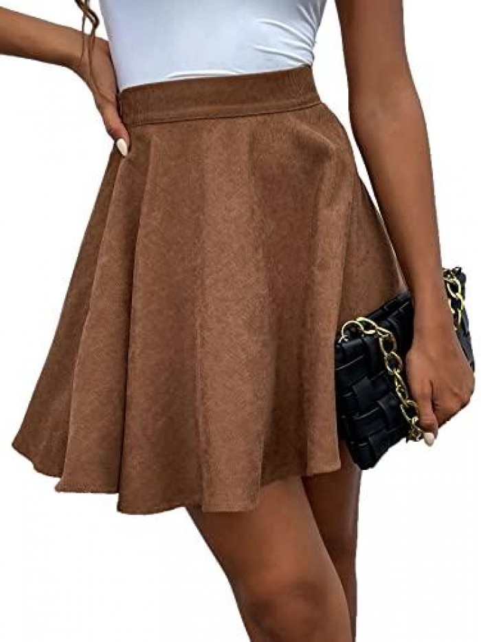 Women's High Waist Skater Skirt A Line Short Flare Corduroy Skirt 