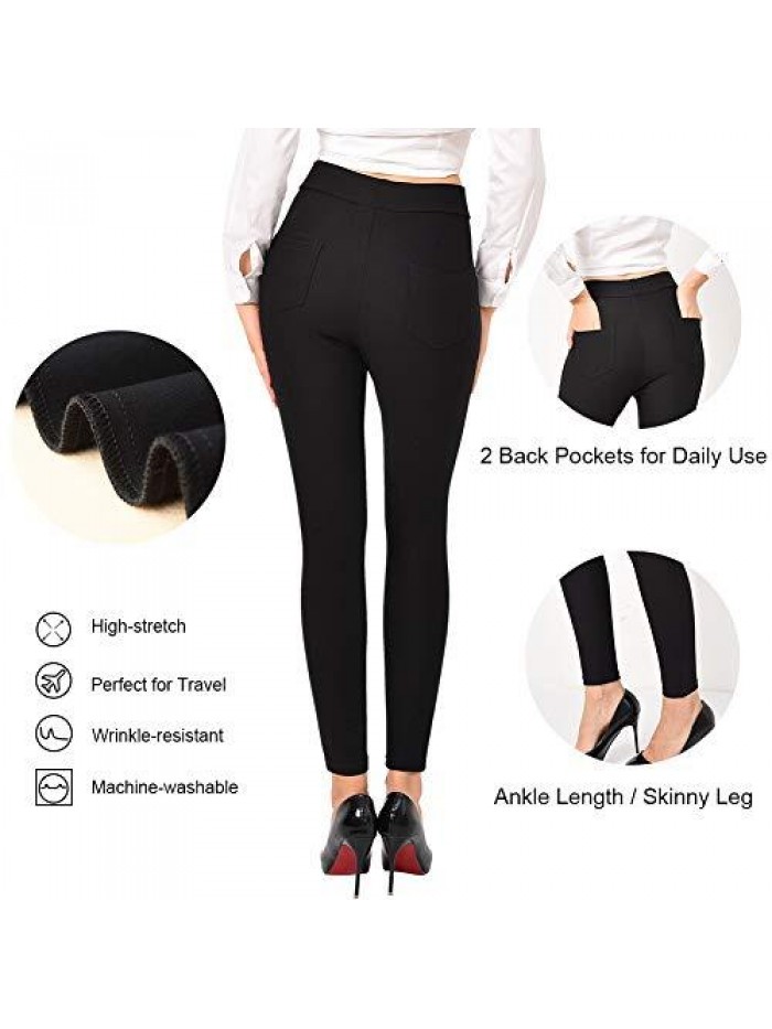 Dress Pants for Women Business Casual Stretch Pull On Work Office Dressy Leggings Skinny Trousers with Pockets 