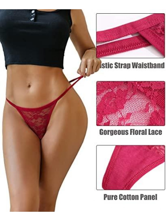 Pack G-String Thongs for Women Sexy Lace Low Rise Underwear for Ladies No Show T-back Tanga Panties 