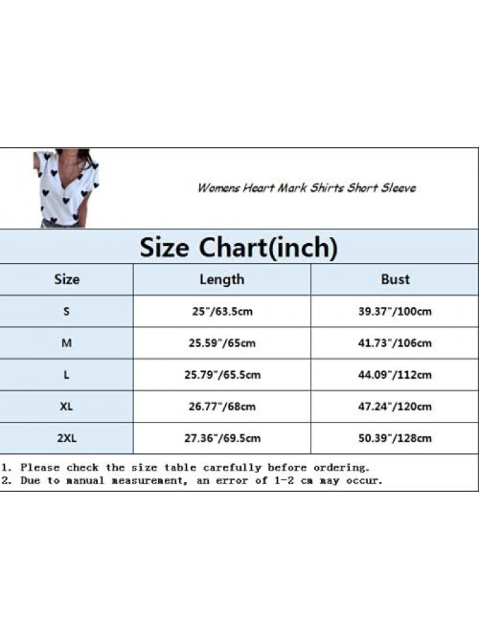 Print Heart V Neck T Shirts Casual Loose Short Sleeve Tee Soft Fashion Shirt Summer Tops 