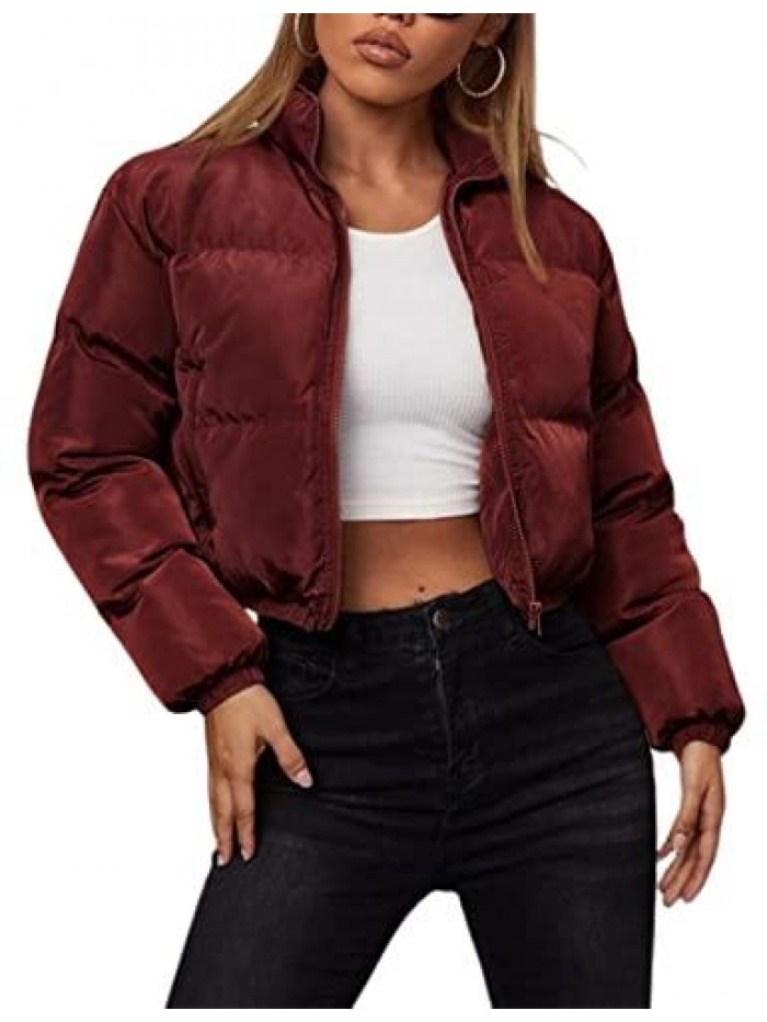 Jolin Women's Cropped Puffer Jacket Full Zip Lightweight Quilted Padding Coat 