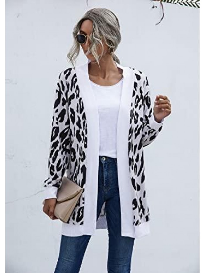 Women's Long Sleeve Open Front Print Casual Lightweight Soft Knit Cardigan Sweater Outerwear 