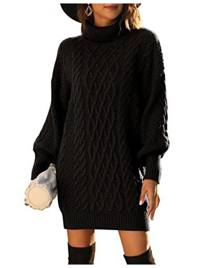 Women Turtleneck Long Sleeve Oversized Sweater Dress Cable Knit Chunky Pullover Sweaters 