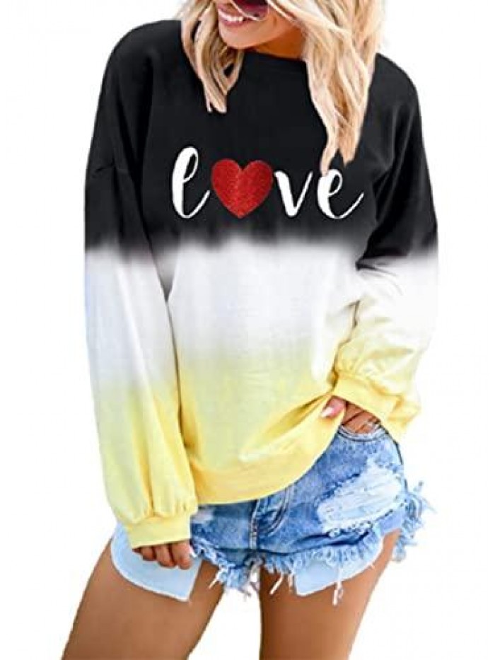 Women's Casual Color Block Tie Dye Crewneck Long Sleeve Loose Pullover Sweatshirt Tops 