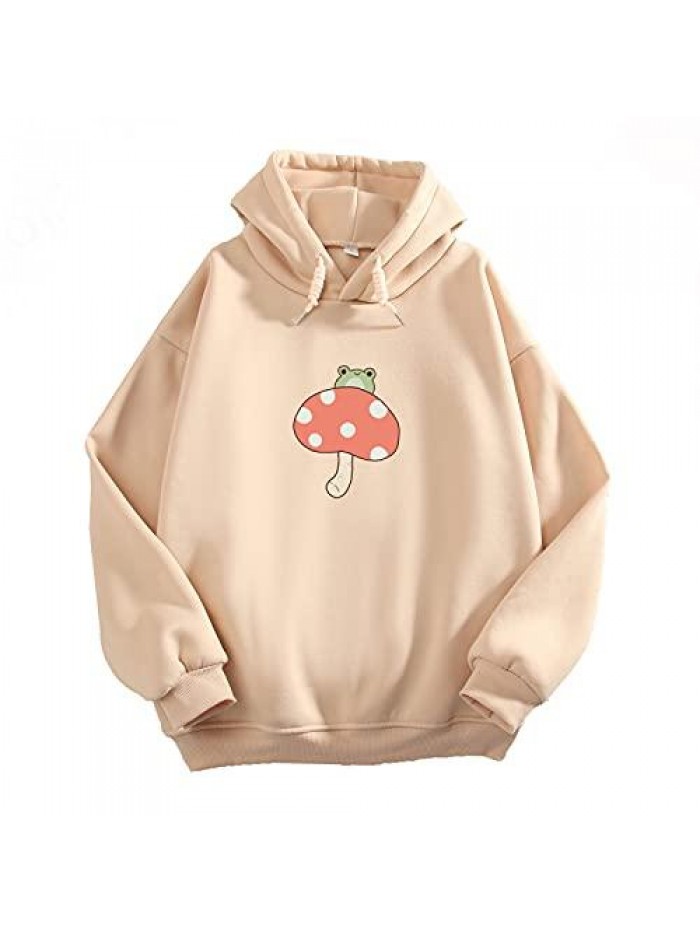 Women Cute Frog Sweatshirt Kawaii Mushroom Hoodie for Teen Girls Aesthetic Cottagecore Clothes Feminino Hoodies 