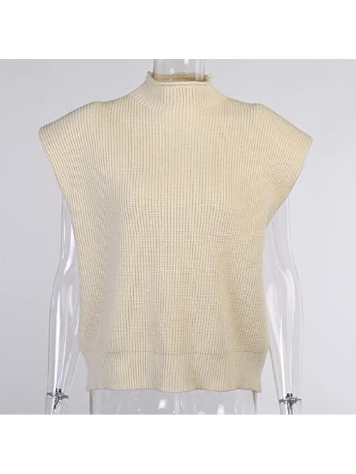 Women's Turtlenecks Knit Sleeveless Sweaters Vest Slim Solid Color Camisole Tank Top 