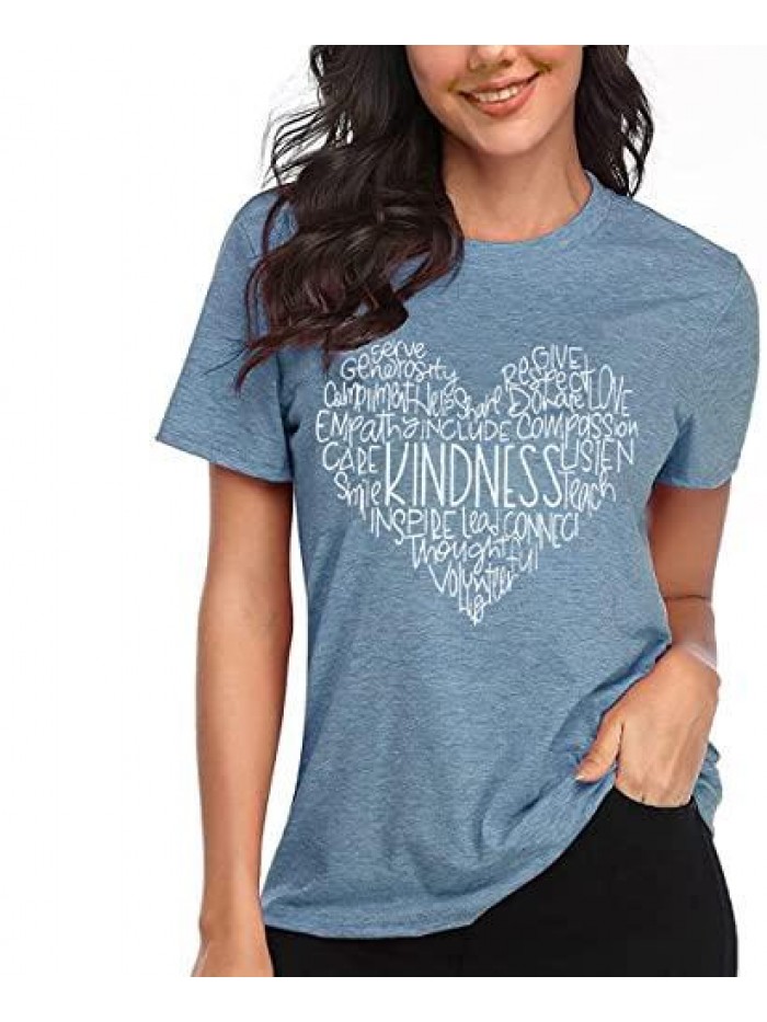 Kindness Shirts Love Heart Graphic Tees Inspirational Letter Printed Be Kind Funny Casual Short Sleeve Tops 