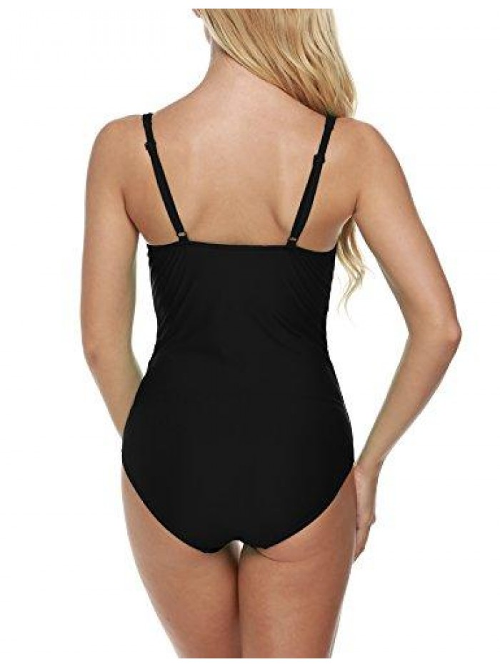 Womens One Piece Swimsuit Elegant Inspired Vintage Pin up Monokinis Tummy Control Swimwear Shirred Bathing Suits 