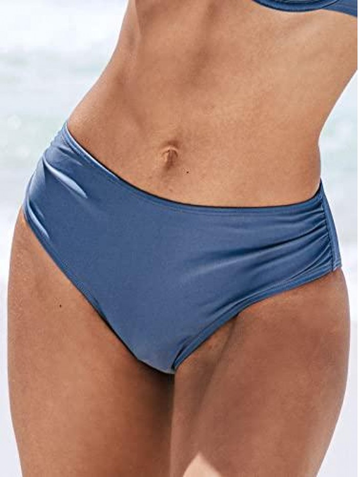 Women's Blue Bikini Bottom Mid Waisted Hipster Bottom 