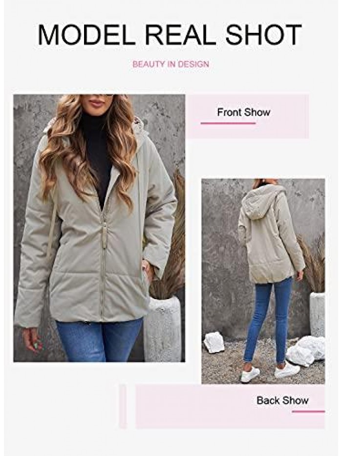 Womens Winter Full Zipper Hooded Puffer Jacket Short Coat with Pockets 