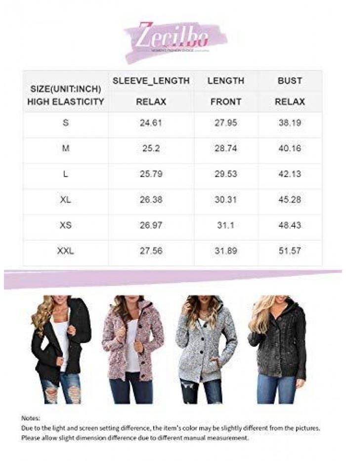 Women's Long Sleeve Button-up Hooded Cardigans Button Knit Cardigan with Pocket 