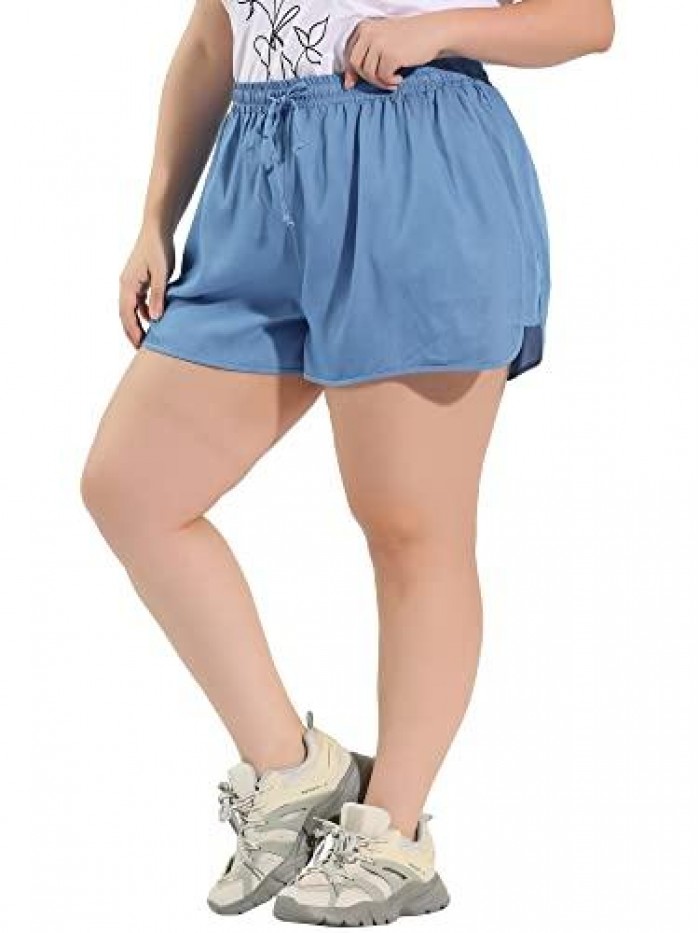 Orinda Plus Size Denim Shorts for Women Flex-to-go Drawstring Elastic Waist Denim Chambray Short Valentine Day 