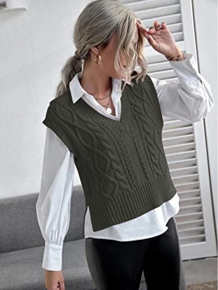 Womens V Neck Sweater Vest Sleeveless Pullover Crop Sweater Vest 