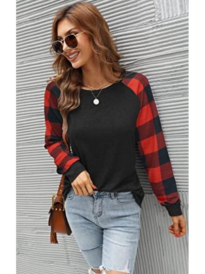 Womens Long Sleeve Shirts Crew Neck Pullover Sweatshirt Pattern Raglan Casual Tunic Tops 