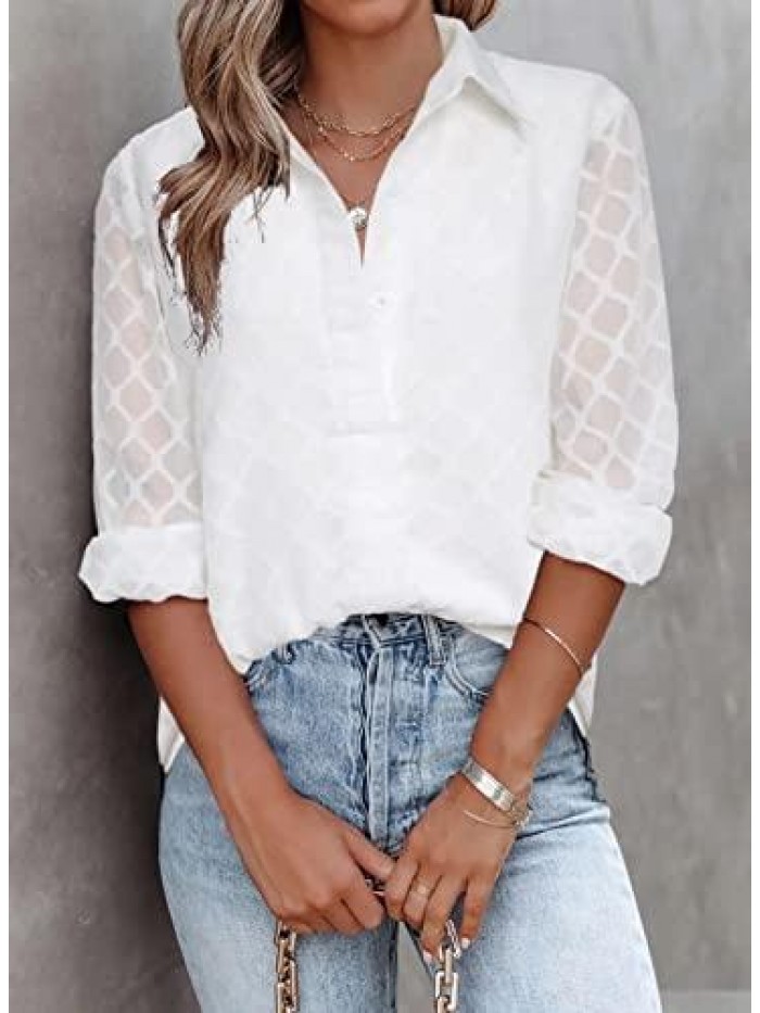 Womens Button Down Shirts Long Sleeve V Neck Blouses Tops for Work 