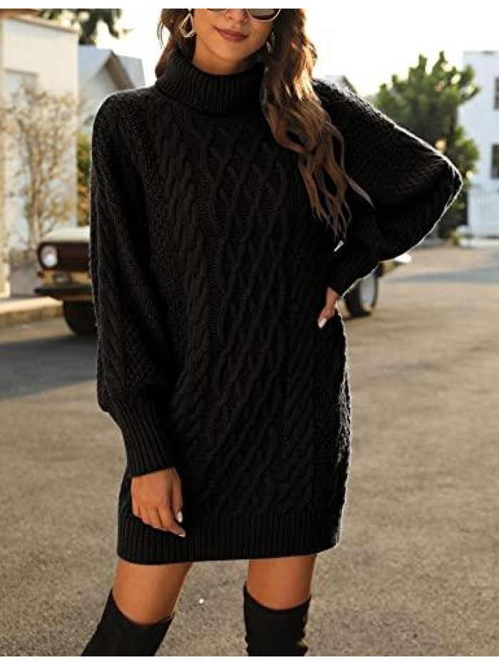 Women Turtleneck Long Sleeve Oversized Sweater Dress Cable Knit Chunky Pullover Sweaters 