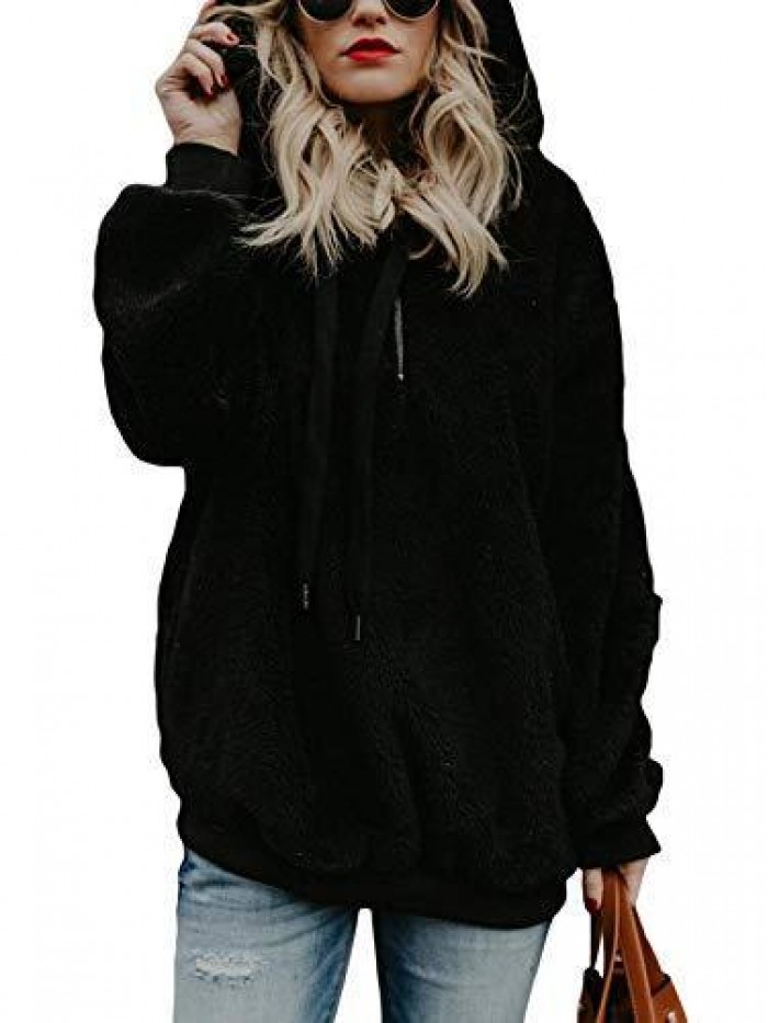 Trends Oversized Sweatshirts for Women Athletic Womens Sherpa Hoodie Fluffy Women's Hoodies Pullover with Pockets 