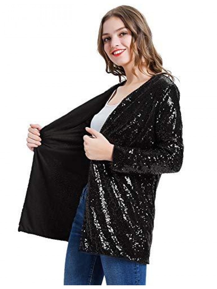 KOLE Women's Sequin Jacket Open Front Blazer Casual Long Sleeve Cardigan Coat S-XXL 