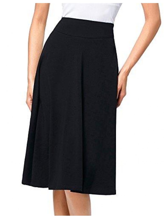 Kasin Flared Stretchy Midi Skirt High Waist Jersey Skirt for Women 