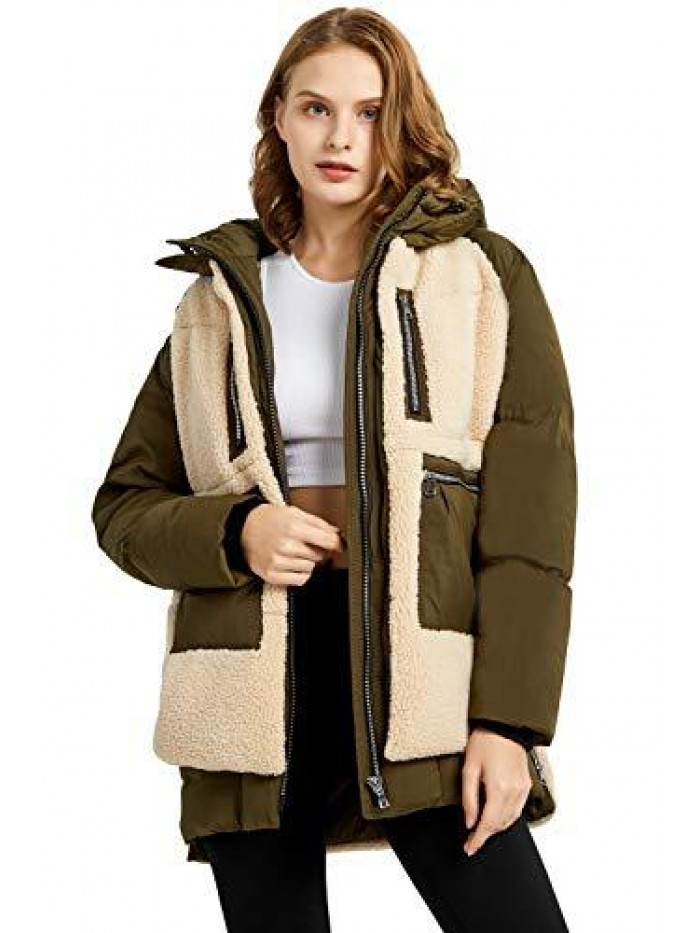 Women’s Fleece Down Coat Thickened Winter Puffer Down Jacket 