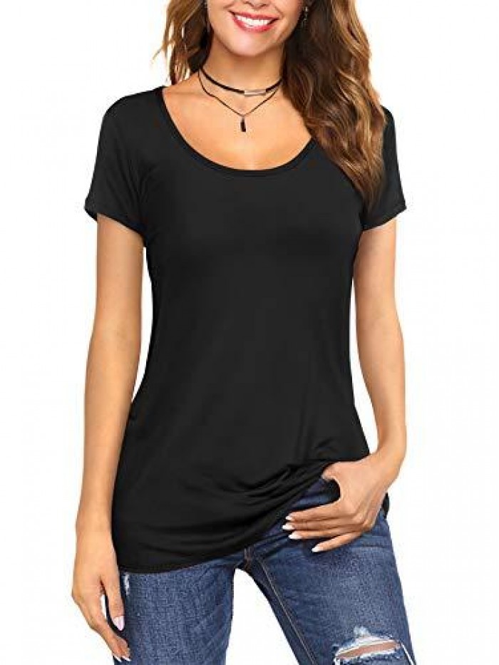 Women's Scoop Neck Short/Long Sleeve Tees Cotton T Shirts Blouses Tops 