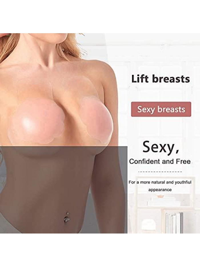 Resuable Breast Lift Bras, Adhesive Backless Strapless Bra, Invisible Silicone Sticky Bras for Women Flower Beige 