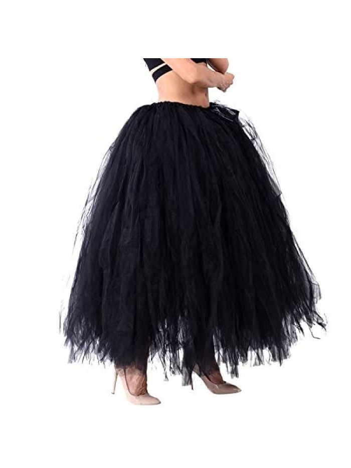 Tulle Tutu Long Skirt A-Line Puff Mesh Girl Princess Puffy Skirt Layered Rainbow Wedding Night Party Skirt One Size 