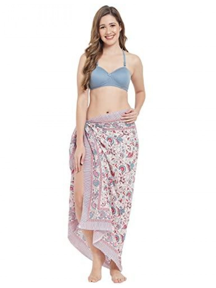 Swimsuit Beach Sarong Cover Ups for Swimwear Women-Hand Print Wrap Skirt 