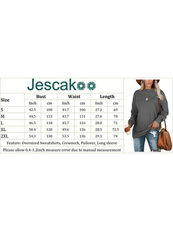 Tunic Sweatshirts for Women Oversized Crewneck Tops Long Sleeve 