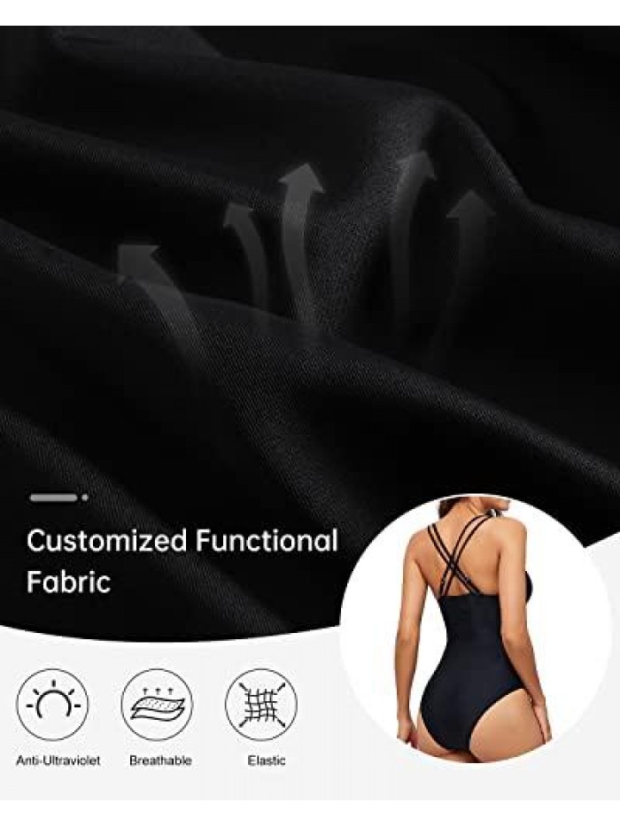 Women's O-Ring One Piece Swimsuit Deep Plunge V Neck Bathing Suit Tummy Control Swimwear 