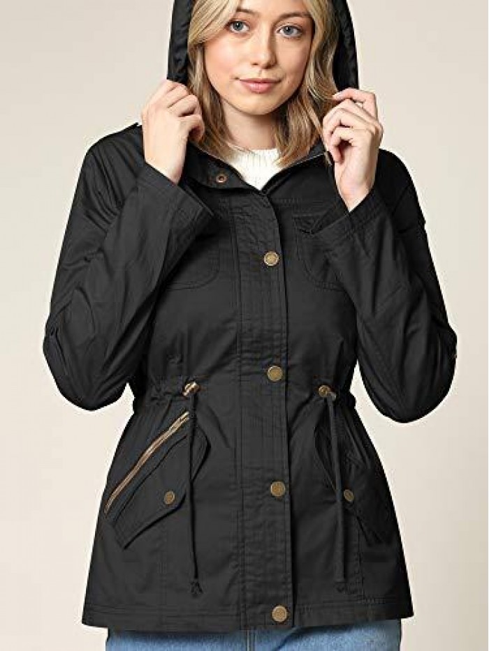 and Love LL Women's Casual Military Safari Anorak Jacket with Hoodie 